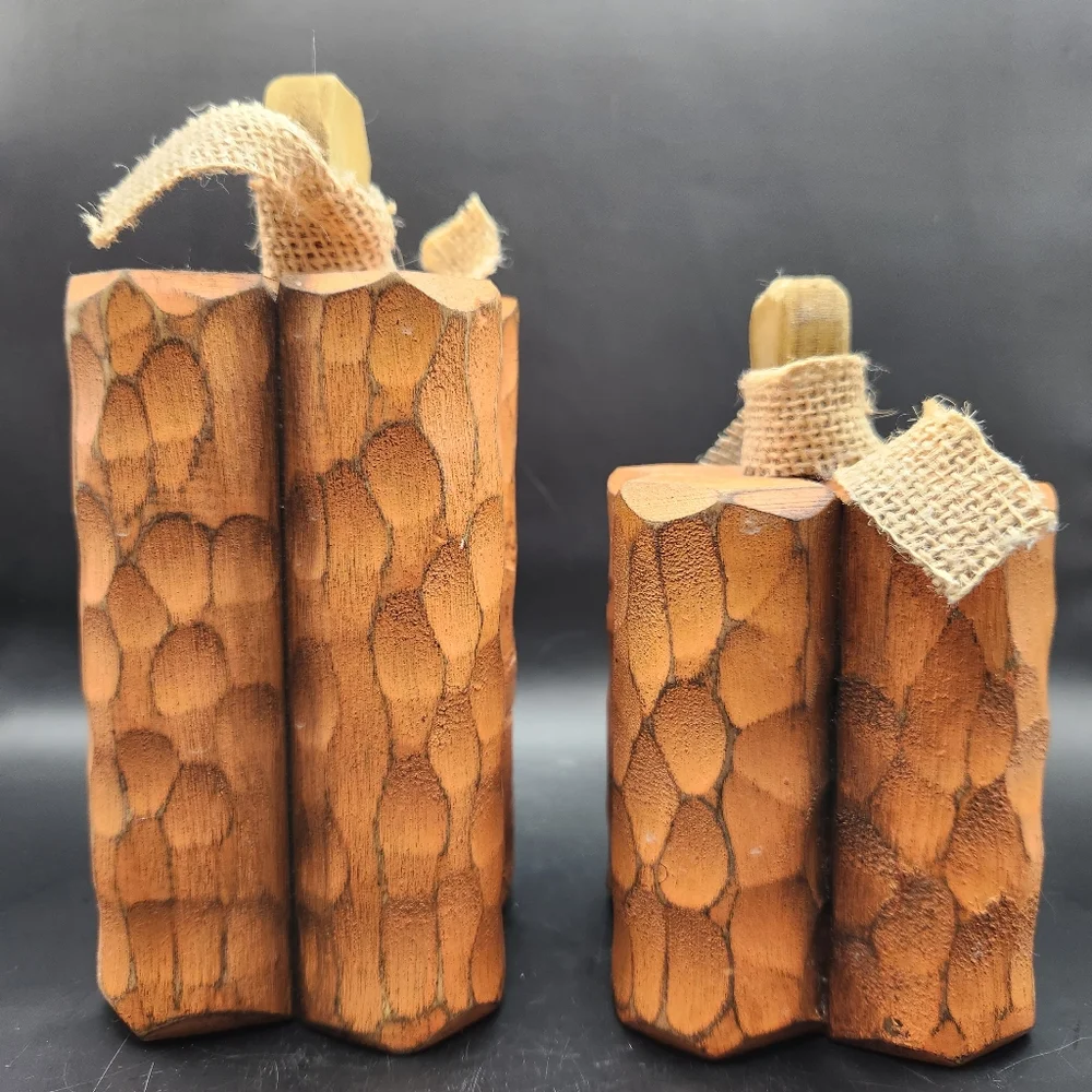 Wooden Farmhouse Primitive Pumpkins, Set of 2